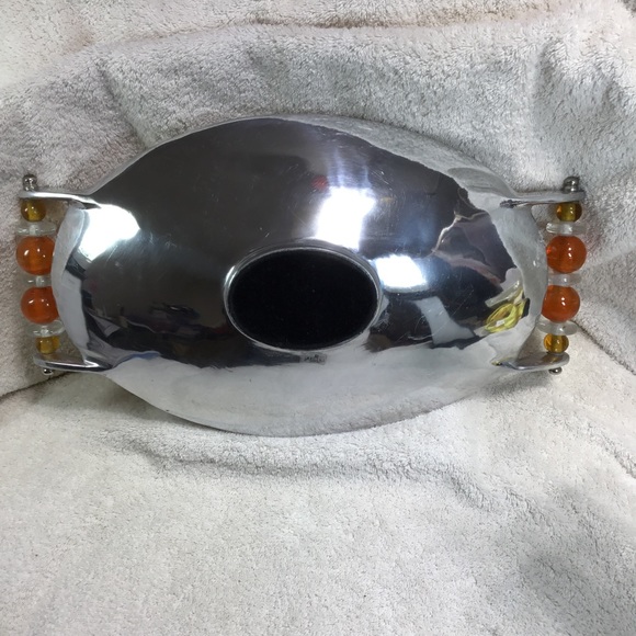 Argent Orefevres serving/salad dish, translucent pearl&disce handle, 17”x9.5” - Picture 2 of 3